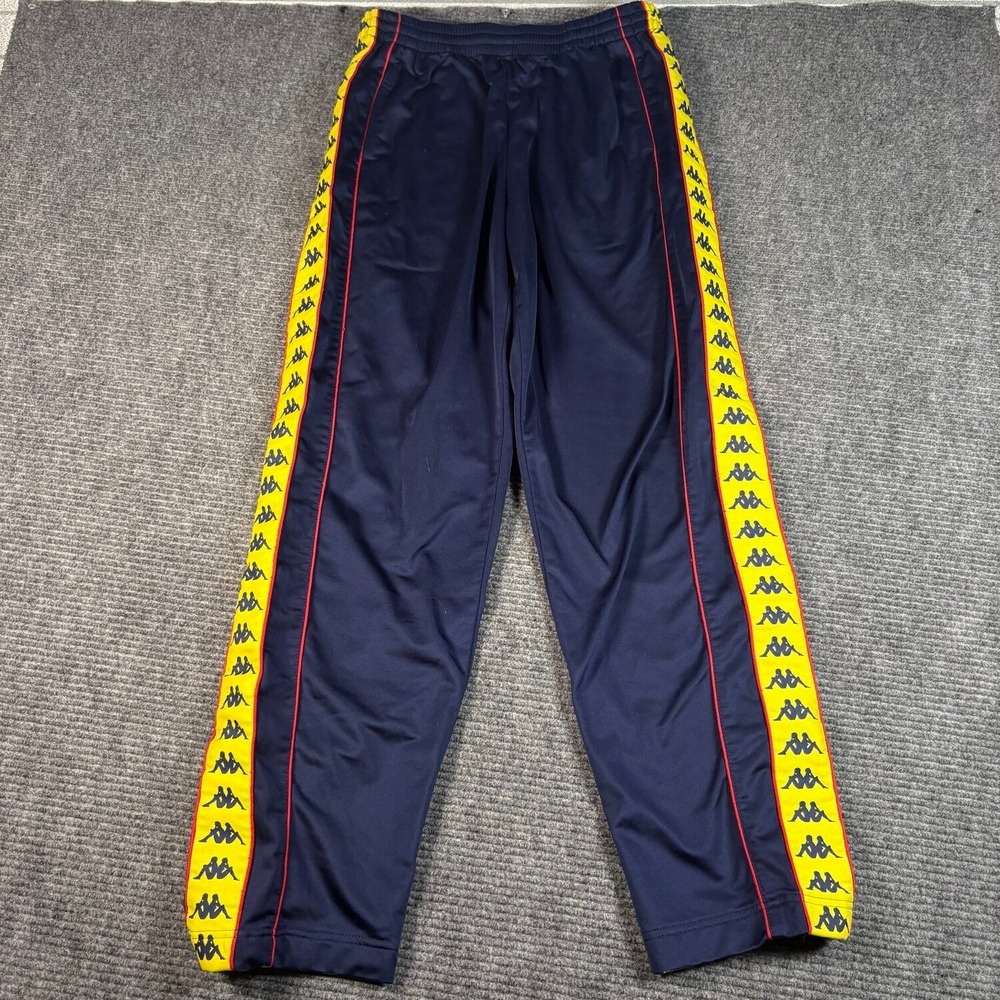 Kappa Track Pants Mens L Navy Blue Excellent Banda Snap Side Logo Tape